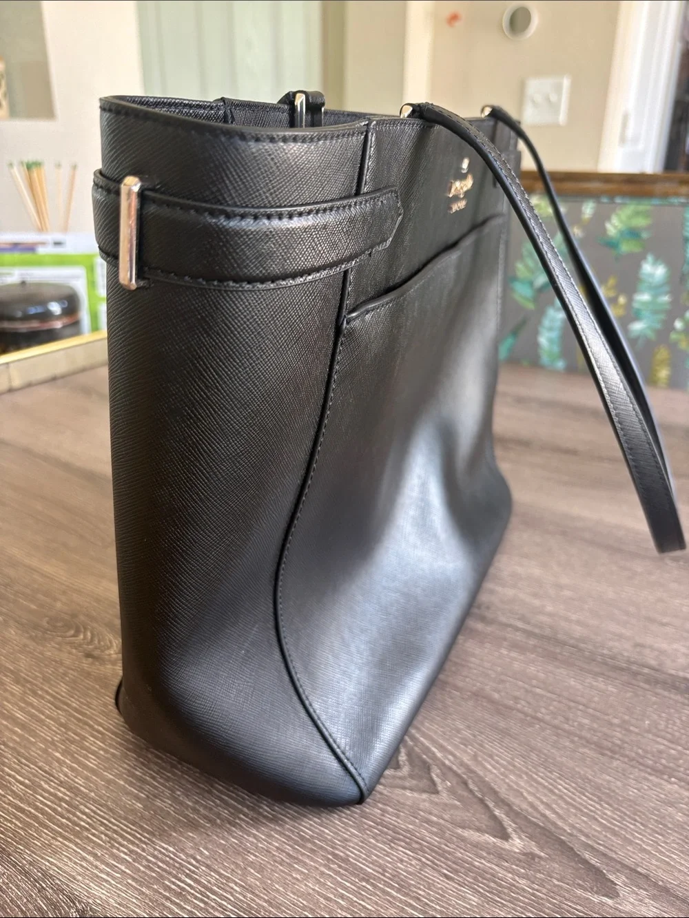 kate spade New York Staci Large Black Leather Top-Handle Tote